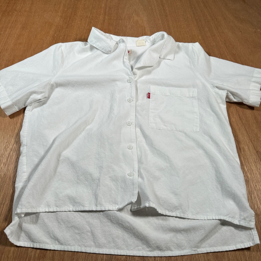 Levi's Button Up Shirt Womens Medium White Linen Blend Short Sleeve A7175-0000